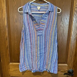 K.I.T. Women's Blue Striped Sleeveless Collared Tunic Top‎ Size L